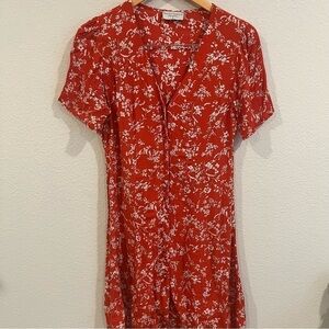 Dress Forum size small red & white floral mini dress with tie back button front